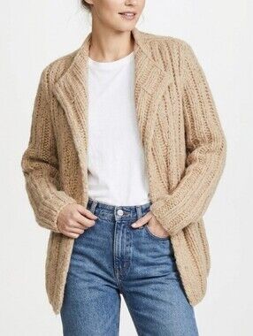 Fenn Wright Manson Wool Alpaca Blend Open Front Knit Cardigan Sweater